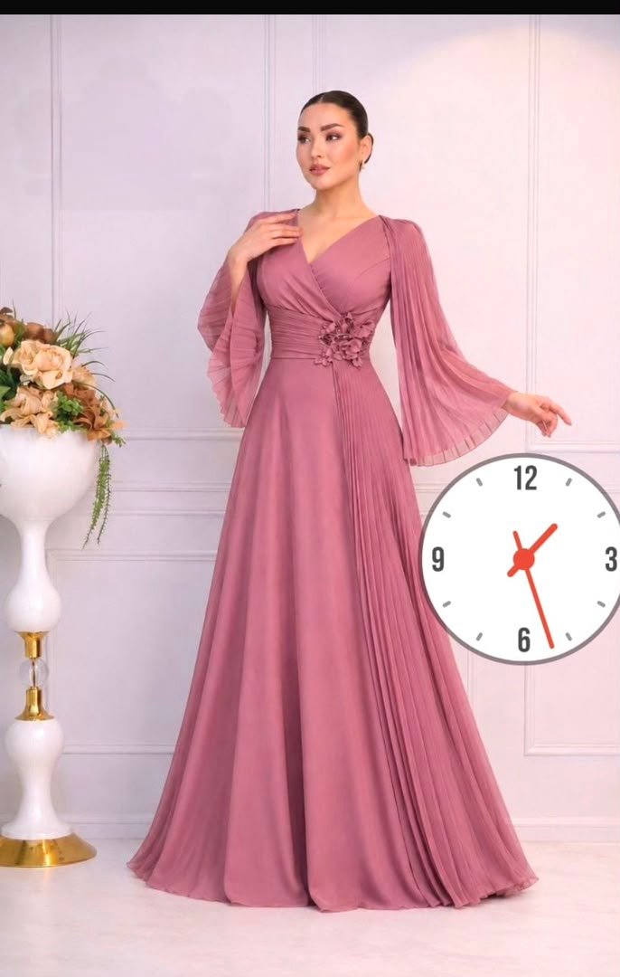 Robe longue plissée mode rose romance